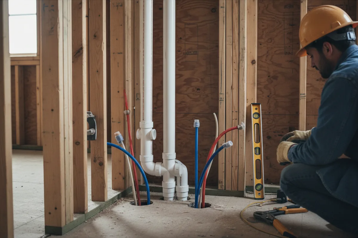 Drain and supply rough-in during Sump Pump Repair in Des Plaines